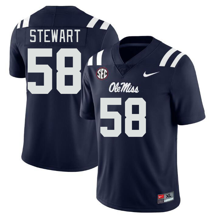 Men #58 Elliiot Stewart Ole Miss Rebels College Football Jerseys Stitched-Navy